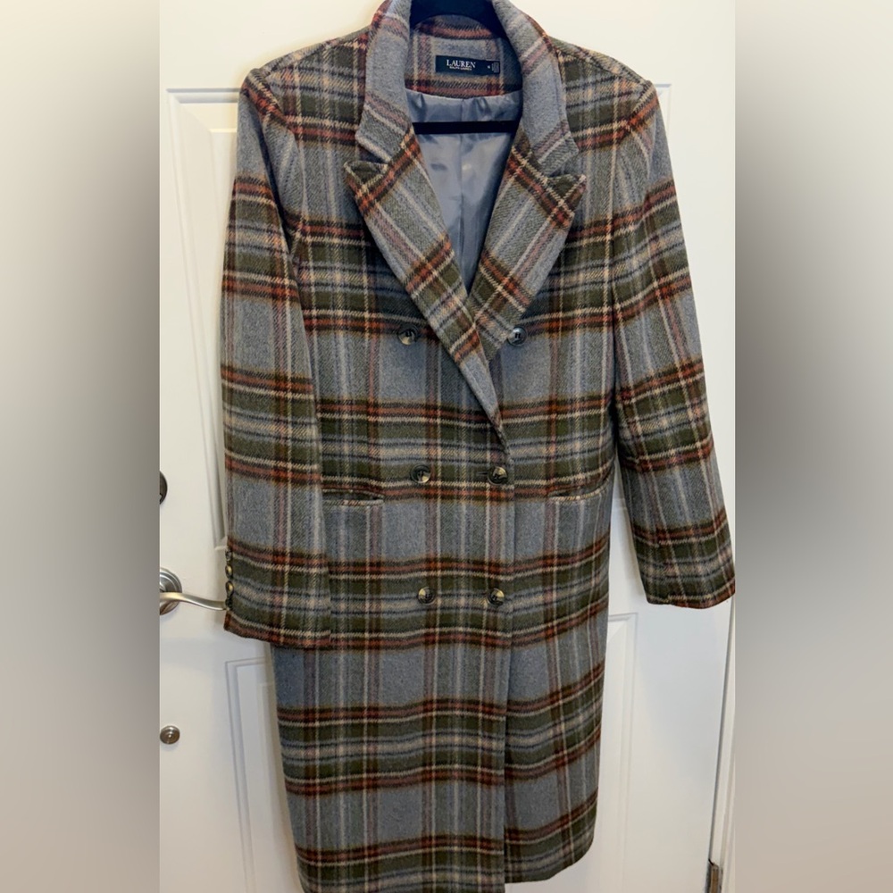 Ralph Lauren Gray and Red Plaid Pea Coat - Picture 4 of 14